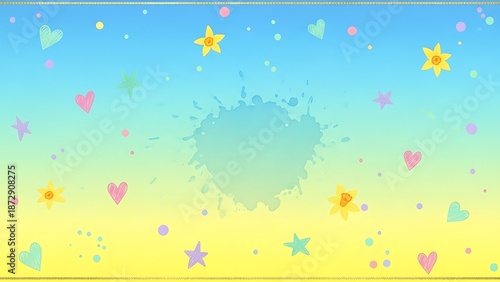 Vibrant background with colorful hearts stars and flowers