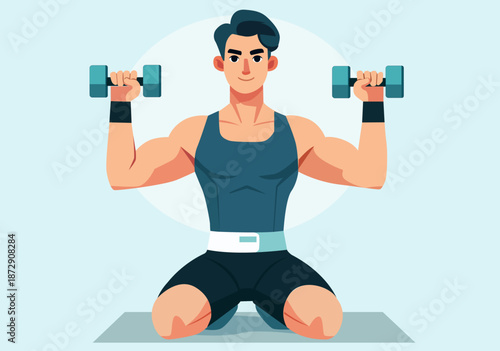 llustration Muscular Man Lifting Dumbbells for Fitness Workout