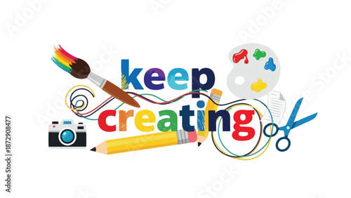 Vibrant artistic creativity encouragement with colorful tools and expressive design elements promoting innovation and imaginative expression in