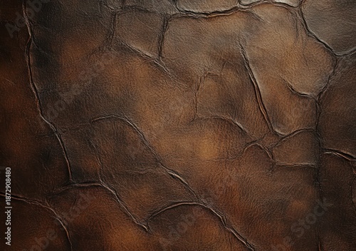 close-up of worn cracked brown leather surface with deep creases and warm rustic patina evoking age and tactile richness
