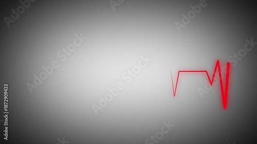 Cardiogram recording animation displaying red ECG waveform on soft gray gradient background. Medical heartbeat monitor visualization for healthcare technology, clinical presentation, and digital medic