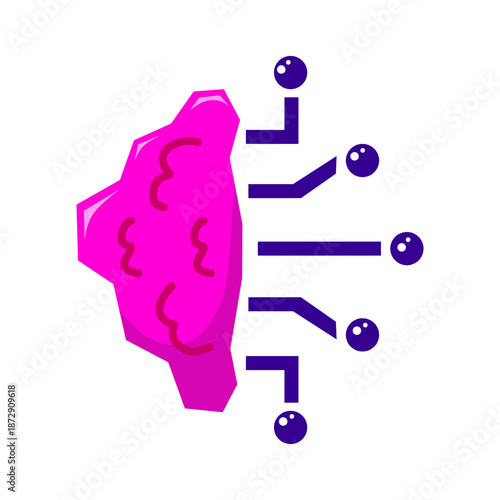 A vector illustration of a human brain combined with digital circuit elements, representing intelligent technology. Ideal for artificial intelligence, machine learning, and smart innovation concepts.
