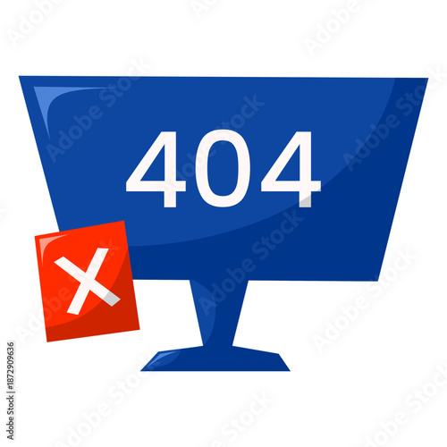 A vector illustration of a monitor displaying a 404 error message, representing system failure. Ideal for error pages, not found screens, and technical issues.