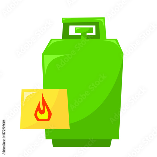 A vector illustration of a gas cylinder with a flame symbol, representing an energy source. Ideal for gas energy, household fuel, and industrial energy concepts.