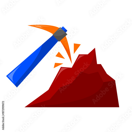A vector illustration of a mining tool striking rock, representing resource exploration. Ideal for mining industry, mineral extraction, and energy sector visuals.