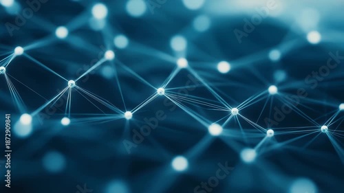 Digital network connections represented by glowing dots and lines, illustrating data flow and technology