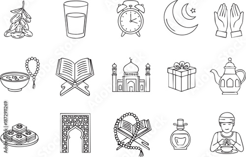 Ramadan icons and symbols for cultural and religious celebrations