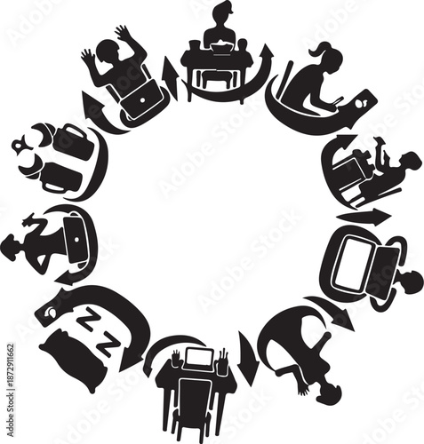 Cycle of daily work and rest routine illustration