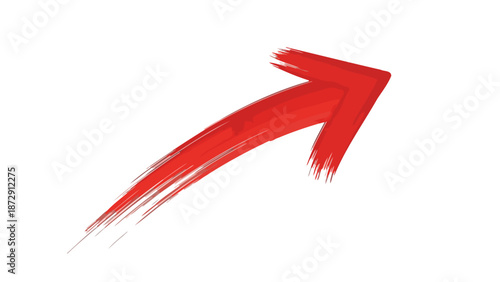 A bold red arrow painted with a brush strokes pointing upwards and to the right.