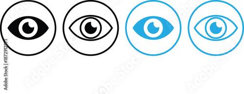Eye icon set. Vision and sight symbols. View sign. Optical and watch design. 
Watch icon set. Eye look symbols. Visibility sign
