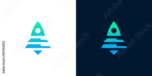 Abstract rocket ship design in gradient blue and green, symbolizing innovation and forward momentum