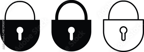 Lock unlock icon set. Security and protection symbols. Access markers sign. Privacy sign. Safety and digital access design
