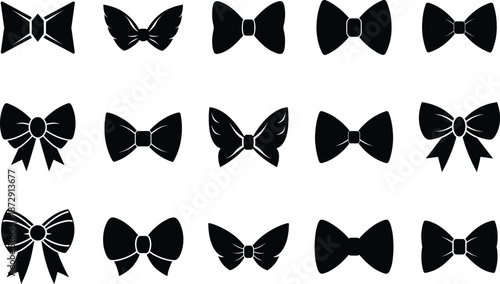 Black Bow Icons Set Elegant Ribbon and Bowtie Silhouettes Collection
