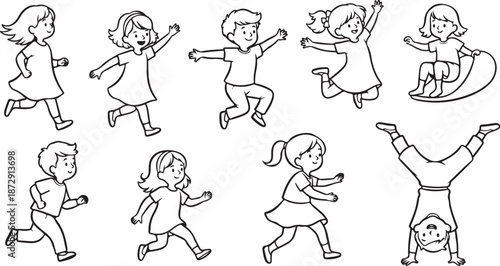 Children playing and having fun in various joyful activities together