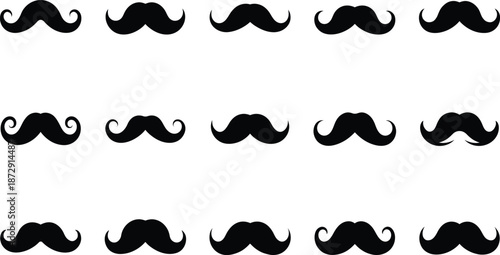 Black Mustache Icons Set Vintage Barber and Hipster Silhouette Collection