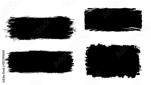 Four black brush stroke rectangles with rough edges on a white background.