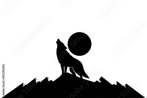 Silhouette of wolf howling at the moon