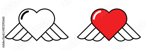 Valentine heart with wings icons 