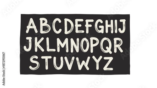 A chalkboard displaying the entire English alphabet in a rustic, hand-drawn font.