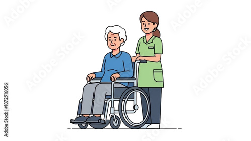 Caregiver Assisting Elderly Man in Wheelchair with Support and Care