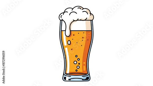 A tall glass of beer with foam on a white background