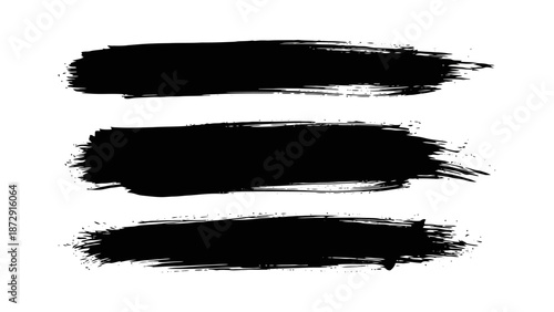 Three thick, textured black brush strokes painted horizontally on a white background, evoking a sense of raw artistic expression.