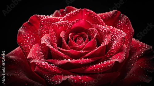 Wallpaper Mural Close up of a vibrant red rose with water droplets against black background Torontodigital.ca