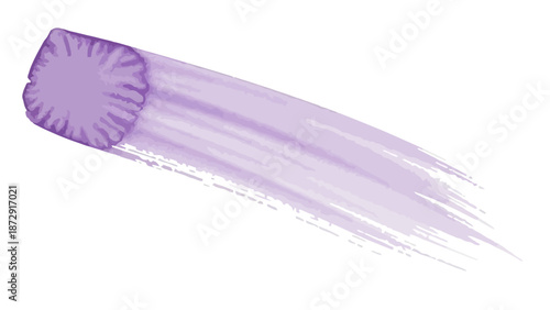 A single purple brush stroke with a textured end, creating a dynamic streak of color against a white background.