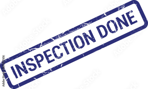 A blue rectangular rubber stamp with a grunge texture shows the words INSPECTION DONE diagonally