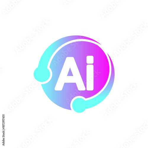Ai Assisten Icon . Modern artificial intelligence logo design featuring the letters “AI” inside a circular shape with a smooth gradient color transition from cyan to purple.