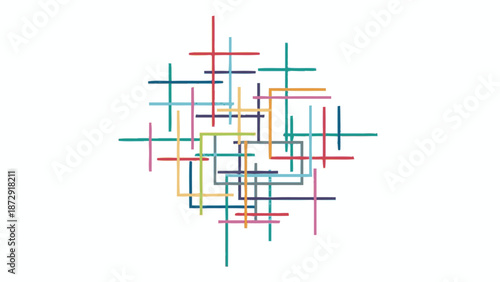 Abstract network of colorful intersecting lines forming a complex grid pattern.