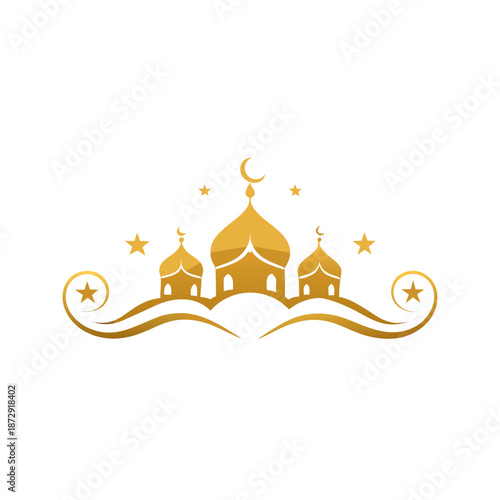 Golden mosque with stars and crescent