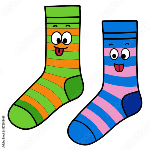 Pair of cartoon socks with faces