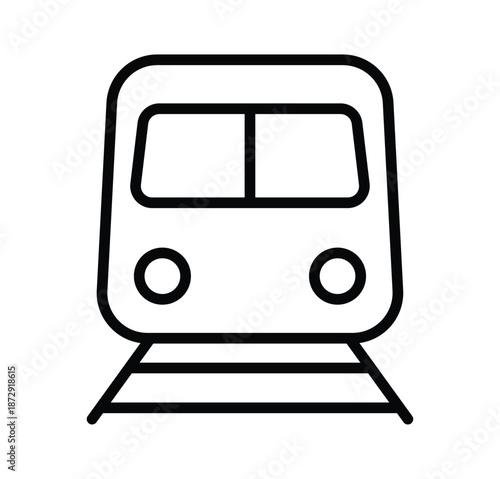 Simple Outline of a Train Front on Tracks for Transportation Theme