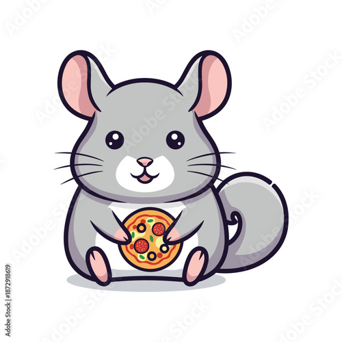 Adorable Chinchilla Enjoying Pizza - Cute Cartoon Character
