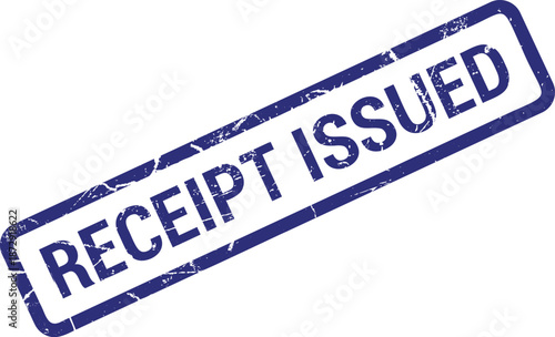 A blue rectangular rubber stamp impression clearly displays the important words RECEIPT ISSUED on a plain white background