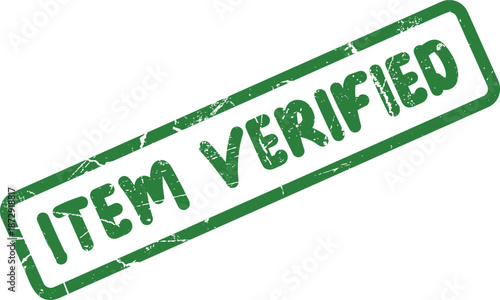 A green rectangular rubber stamp impression clearly shows the important words ITEM VERIFIED on a plain white background