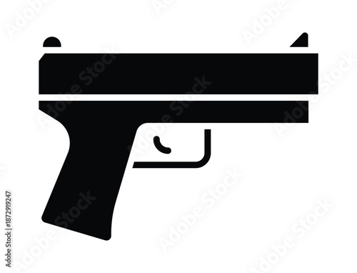 Black Silhouette of a Handgun on a White Background for Graphic Use