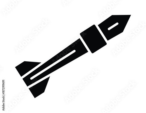 Iconic Representation of a Missile Outline in Solid Black Color Design