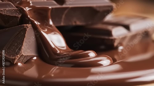 Wallpaper Mural Close up of melted chocolate pouring over dark chocolate chunks Torontodigital.ca