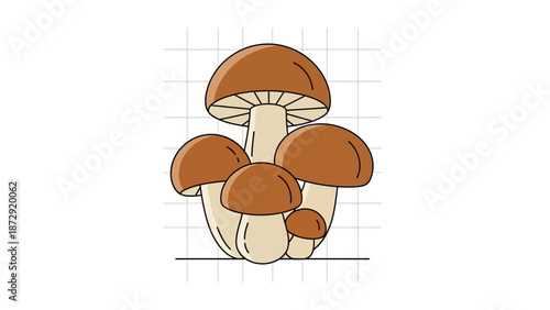 A charming illustration of a cluster of edible mushrooms with brown caps and light stems, perfect for nature-themed designs