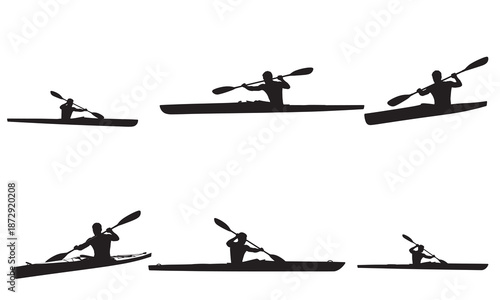 Silhouettes of kayakers paddling on water, representing water sports and active recreation.