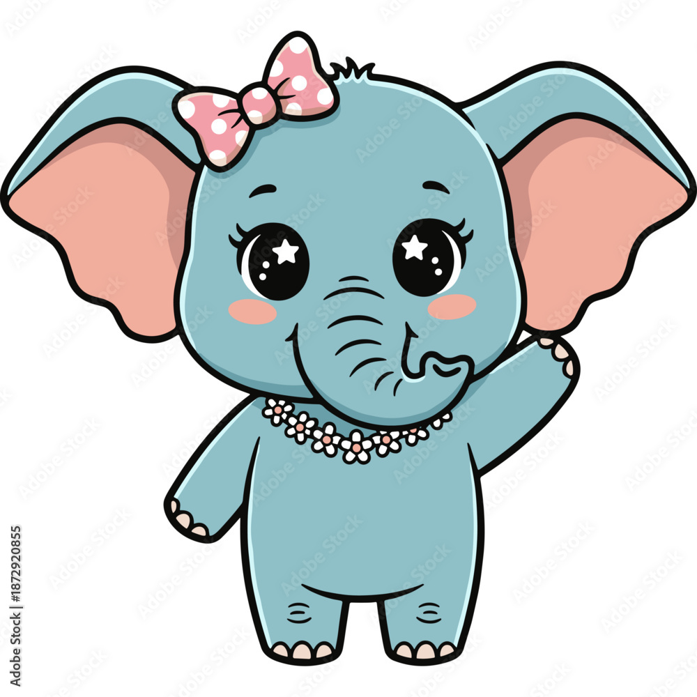 Obraz premium stay trunkin elephant girl friend cartoon character in flat color block editable vector illustration in clear background