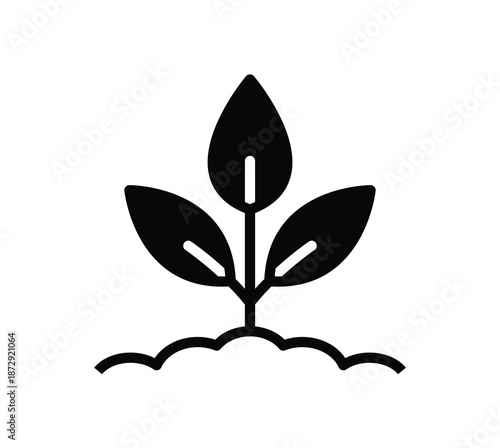 Simple Black Graphic of a Small Plant Growing from the Ground with Leaves
