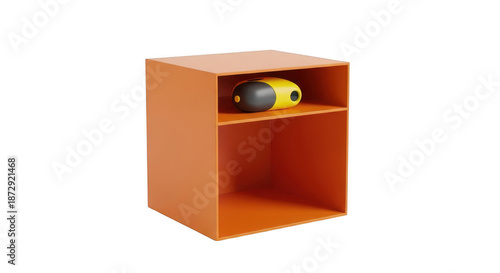 3d rendering of an orange shelf with a speaker on the top shelf, isolated on transparent background