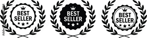 A set of best seller stickers, badges, and isolated vector illustrations.