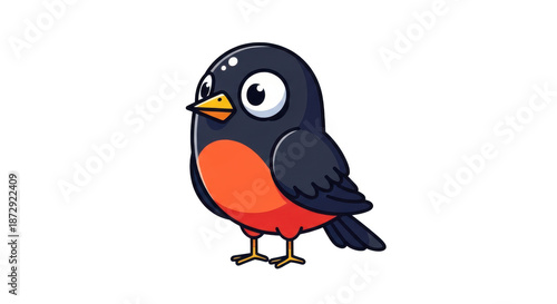 Cartoon illustration of a robin bird with orange chest isolated on transparent background