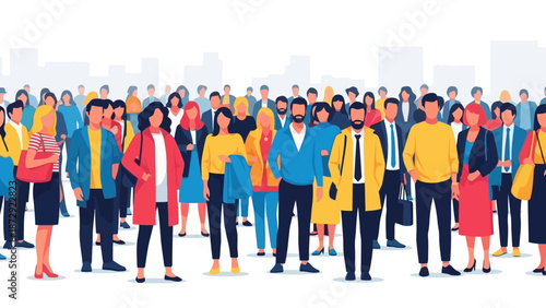 A diverse crowd of people of various ages and ethnicities gathered together in an urban setting.