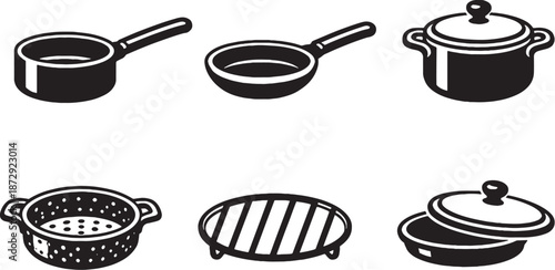 Thanksgiving Saucepans and Cookware Black and White Icon Set eps