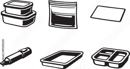 Thanksgiving Leftover Storage Black and White Icon Set eps